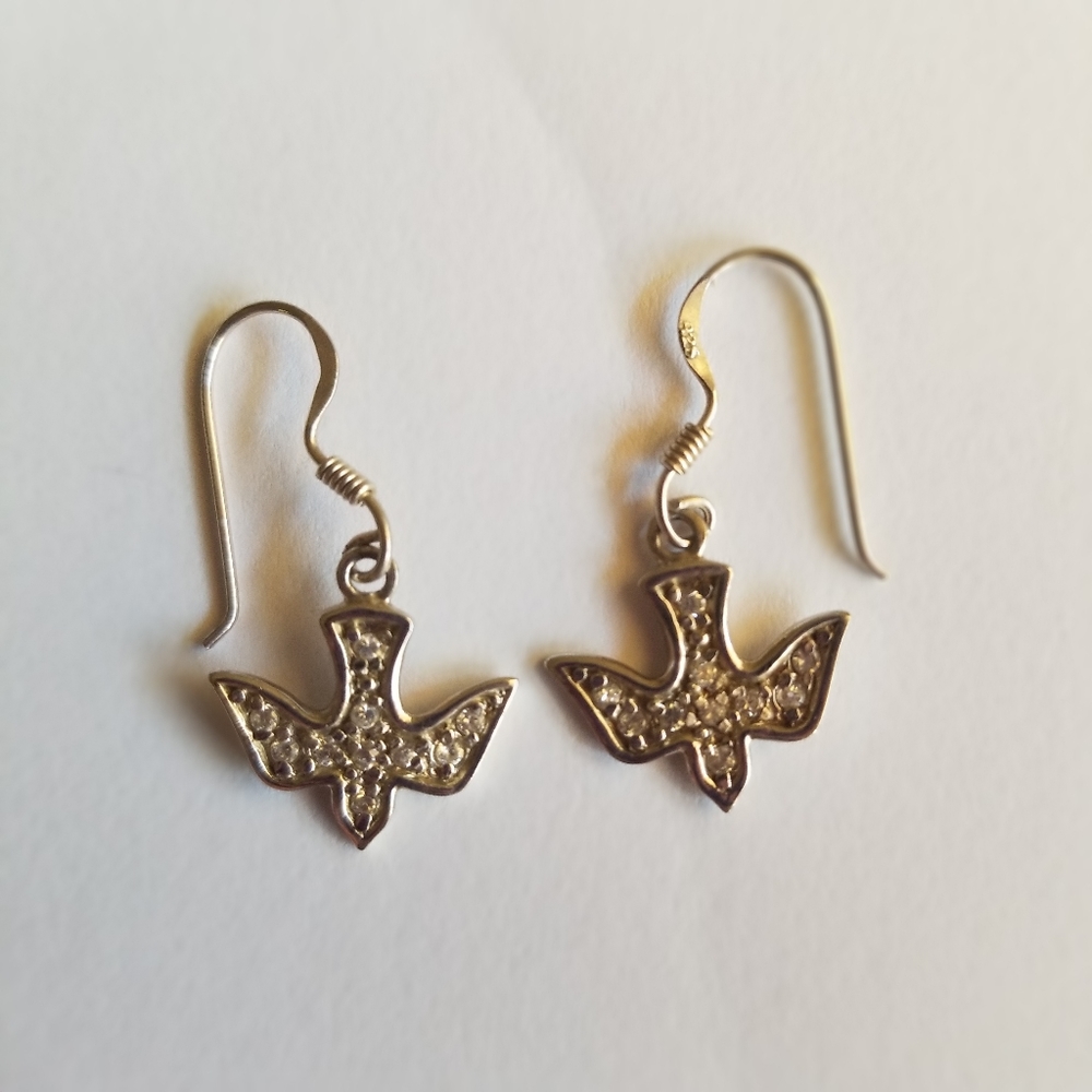 Sterling silver dove earrings about 1" drop